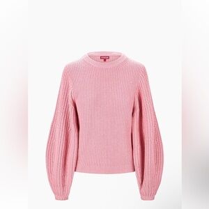 Staud Aura Ribbed Wool-Blend Sweater Balloon Sleeves Size Large Pink